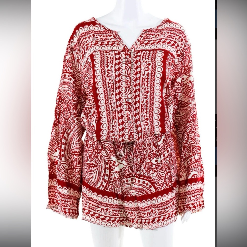 Umgee Red Bohemian Print Women's Romper